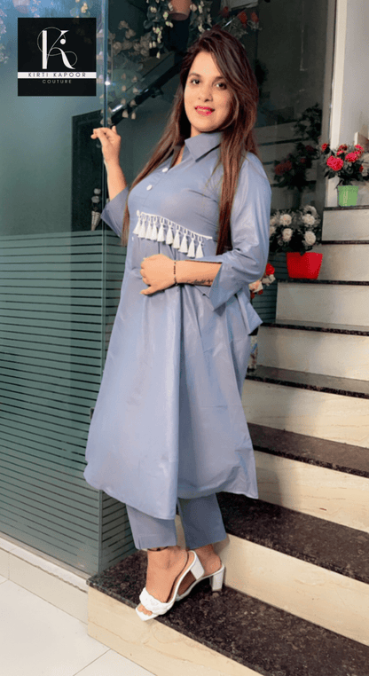 Corn Flower Blue Short - Long Kurti Set - Kirti Kapoor Couture