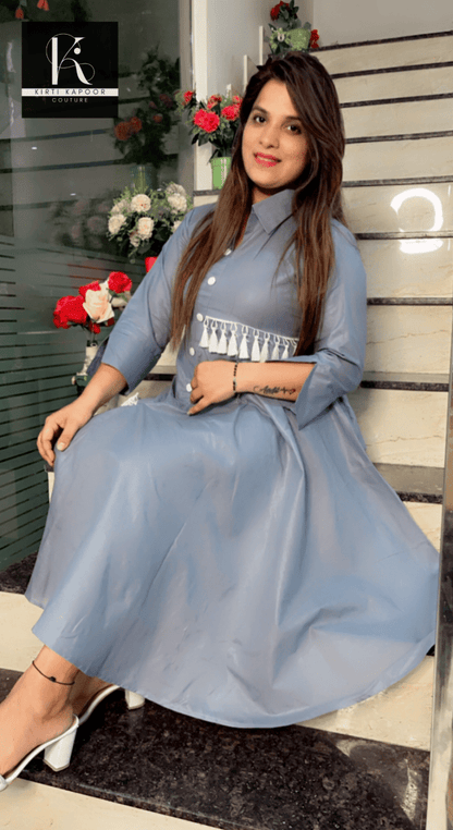 Corn Flower Blue Short - Long Kurti Set - Kirti Kapoor Couture