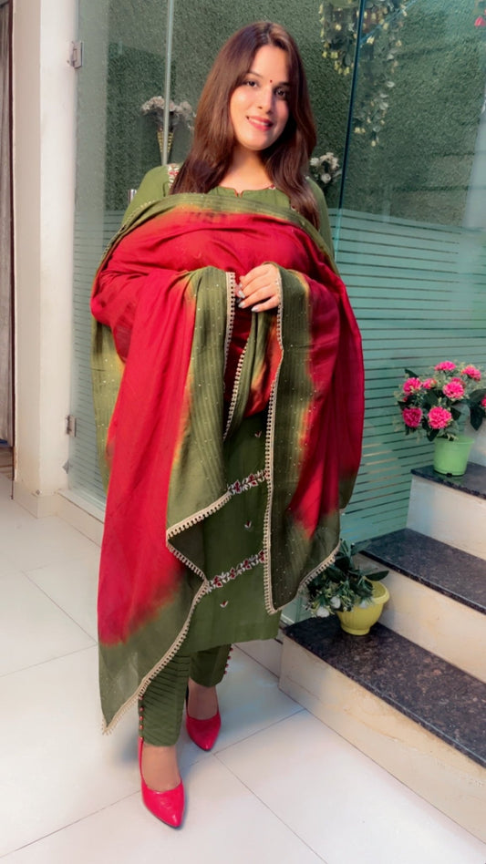 Cotton Linen Embroidered Suit - Kirti Kapoor Couture