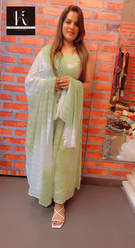 Cotton Printed Frock Suit with Duo - Coloured Dupatta - Kirti Kapoor Couture