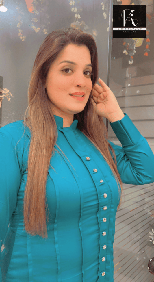 Cyan Blue Co - ord Set (The Wow Casual Wear) - Kirti Kapoor Couture