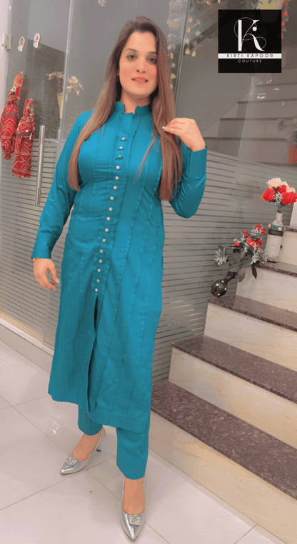 Cyan Blue Co - ord Set (The Wow Casual Wear) - Kirti Kapoor Couture