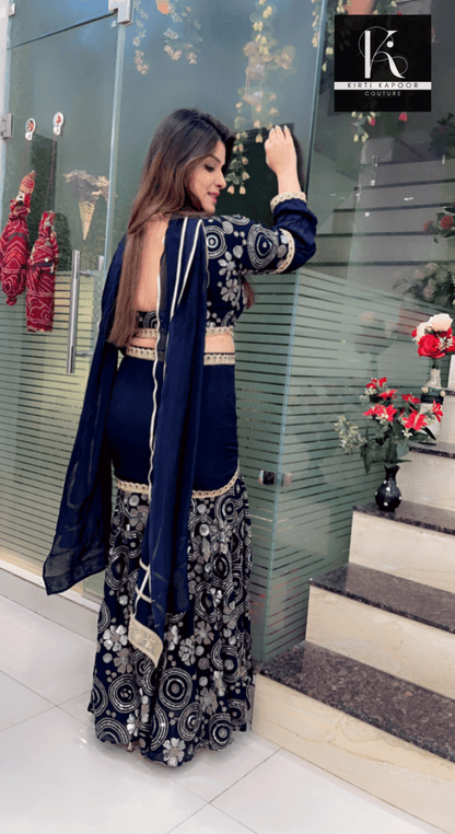 Dark Blue Fish - Cut Dress in Worked Fabric - Kirti Kapoor Couture