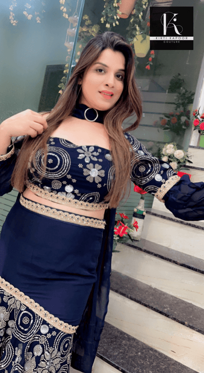 Dark Blue Fish - Cut Dress in Worked Fabric - Kirti Kapoor Couture