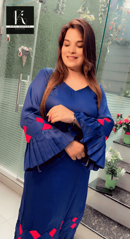 Dark Blue Kurti and Pant with Red Designing - Kirti Kapoor Couture