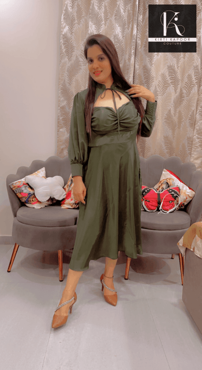 Dark Green Knotted - Flairy Midi - Kirti Kapoor Couture