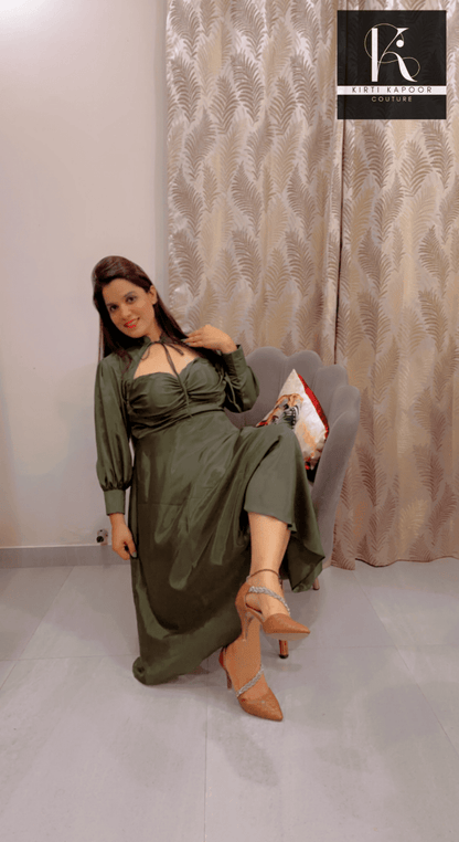 Dark Green Knotted - Flairy Midi - Kirti Kapoor Couture
