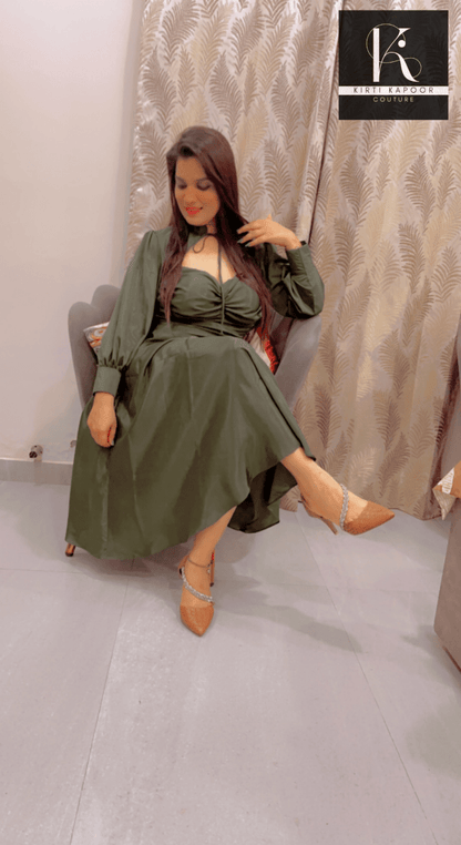 Dark Green Knotted - Flairy Midi - Kirti Kapoor Couture