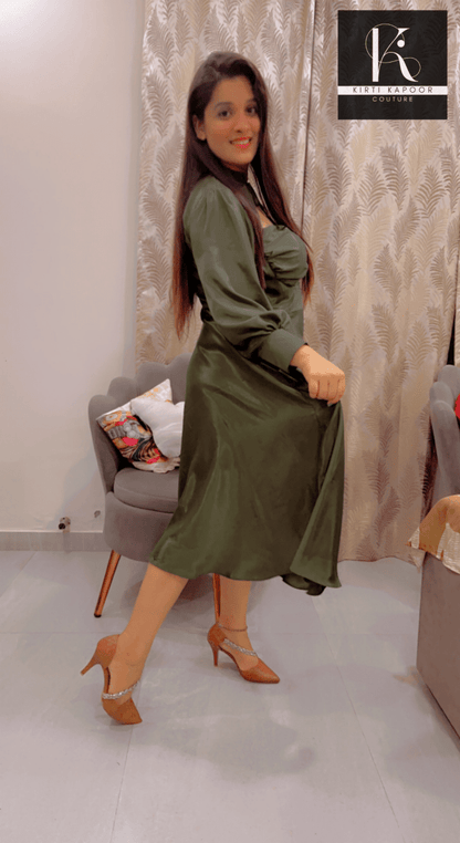 Dark Green Knotted - Flairy Midi - Kirti Kapoor Couture