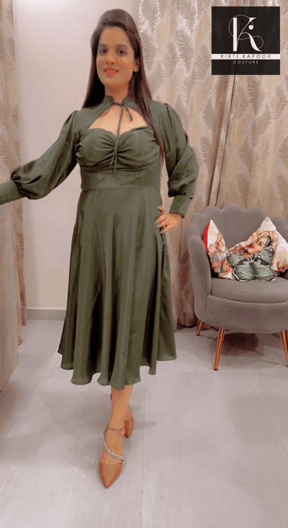 Dark Green Knotted - Flairy Midi - Kirti Kapoor Couture