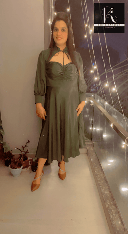 Dark Green Knotted - Flairy Midi - Kirti Kapoor Couture