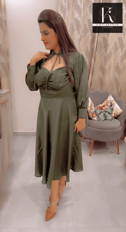 Dark Green Knotted - Flairy Midi - Kirti Kapoor Couture