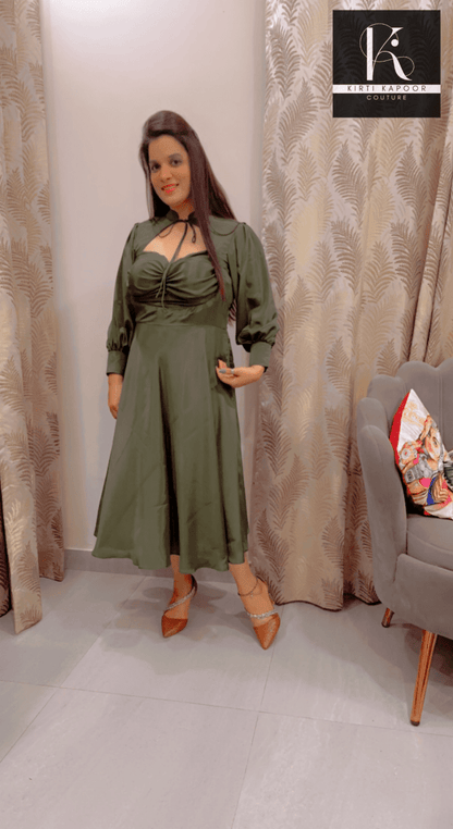 Dark Green Knotted - Flairy Midi - Kirti Kapoor Couture