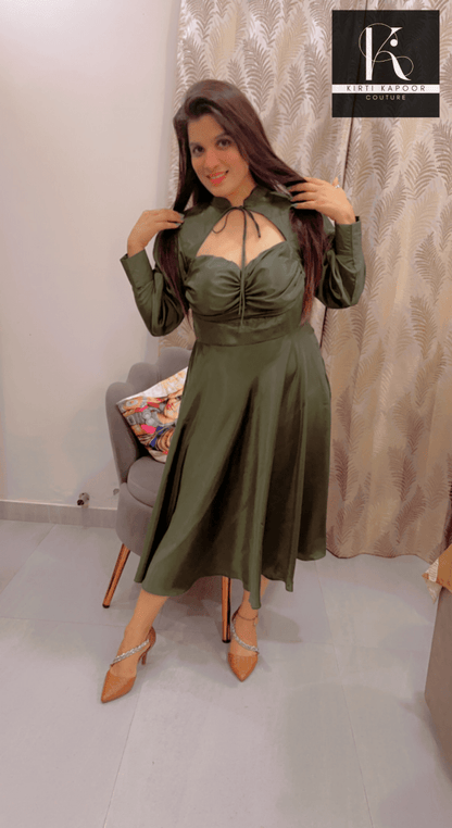 Dark Green Knotted - Flairy Midi - Kirti Kapoor Couture