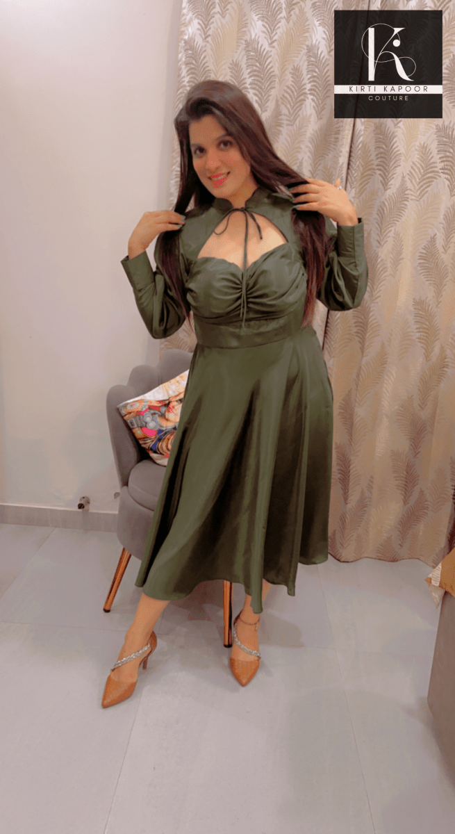 Green Crepe Partywear Tunic For Women (TN005)