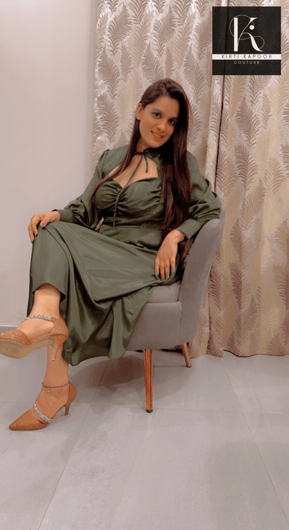 Dark Green Knotted - Flairy Midi - Kirti Kapoor Couture