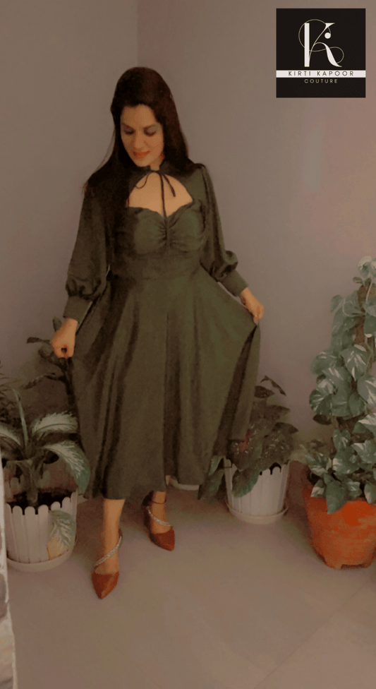 Dark Green Knotted - Flairy Midi - Kirti Kapoor Couture
