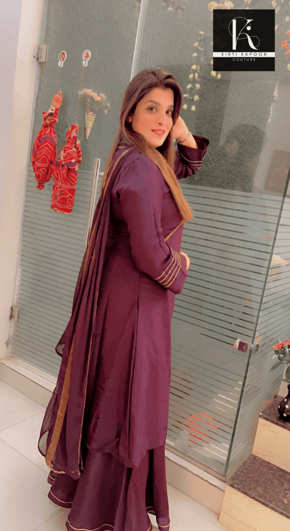 Dark Purple A - line Plazo Suit - Kirti Kapoor Couture