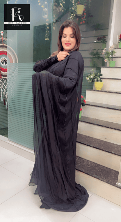 Designer Black Saree with Heavy Blouse and Drape - Kirti Kapoor Couture