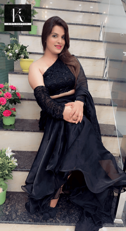 Designer Black Saree with Heavy Blouse and Drape - Kirti Kapoor Couture