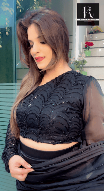 Designer Black Saree with Heavy Blouse and Drape - Kirti Kapoor Couture