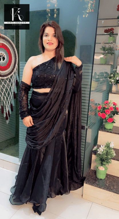 Designer Black Saree with Heavy Blouse and Drape - Kirti Kapoor Couture