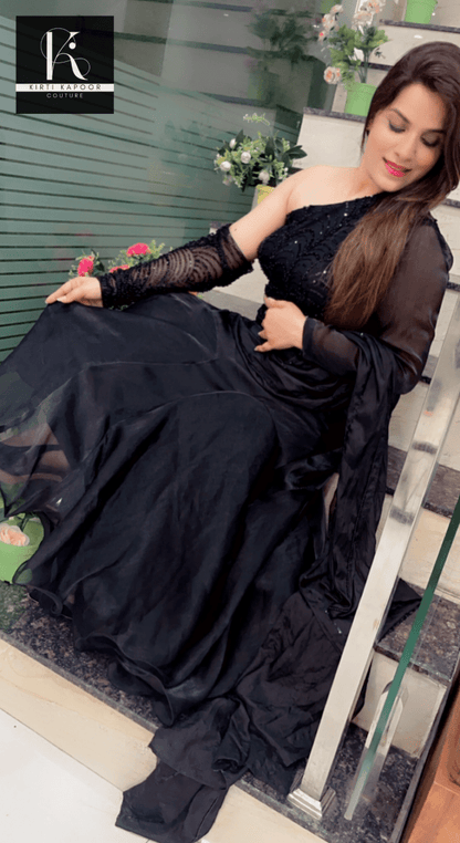 Designer Black Saree with Heavy Blouse and Drape - Kirti Kapoor Couture