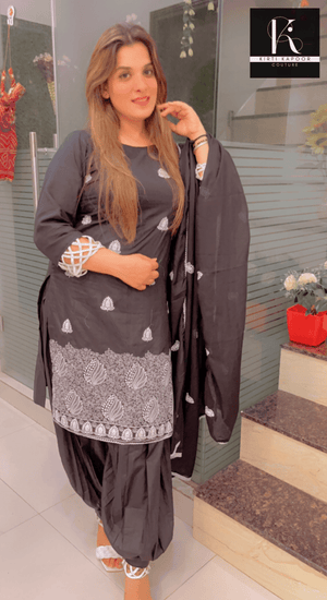 Designer Black Suit With White Thread - Work - Kirti Kapoor Couture