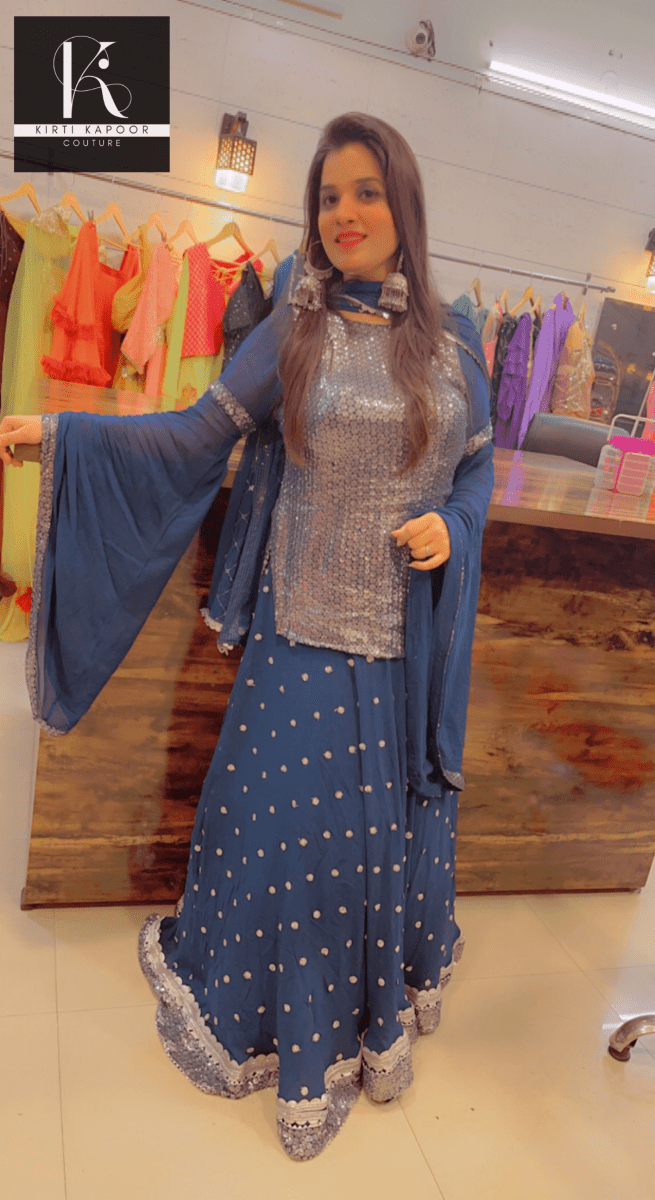 Designer Blue Skirt Suit by Kirti Kapoor - Kirti Kapoor Couture
