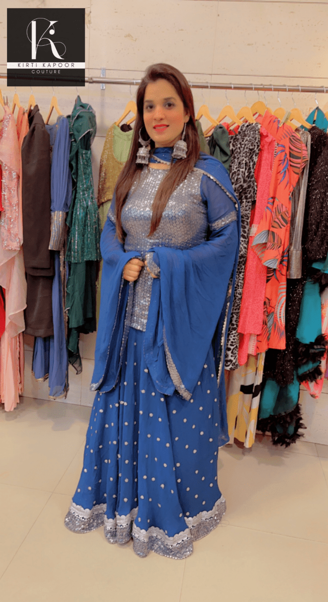 Designer Blue Skirt Suit by Kirti Kapoor - Kirti Kapoor Couture
