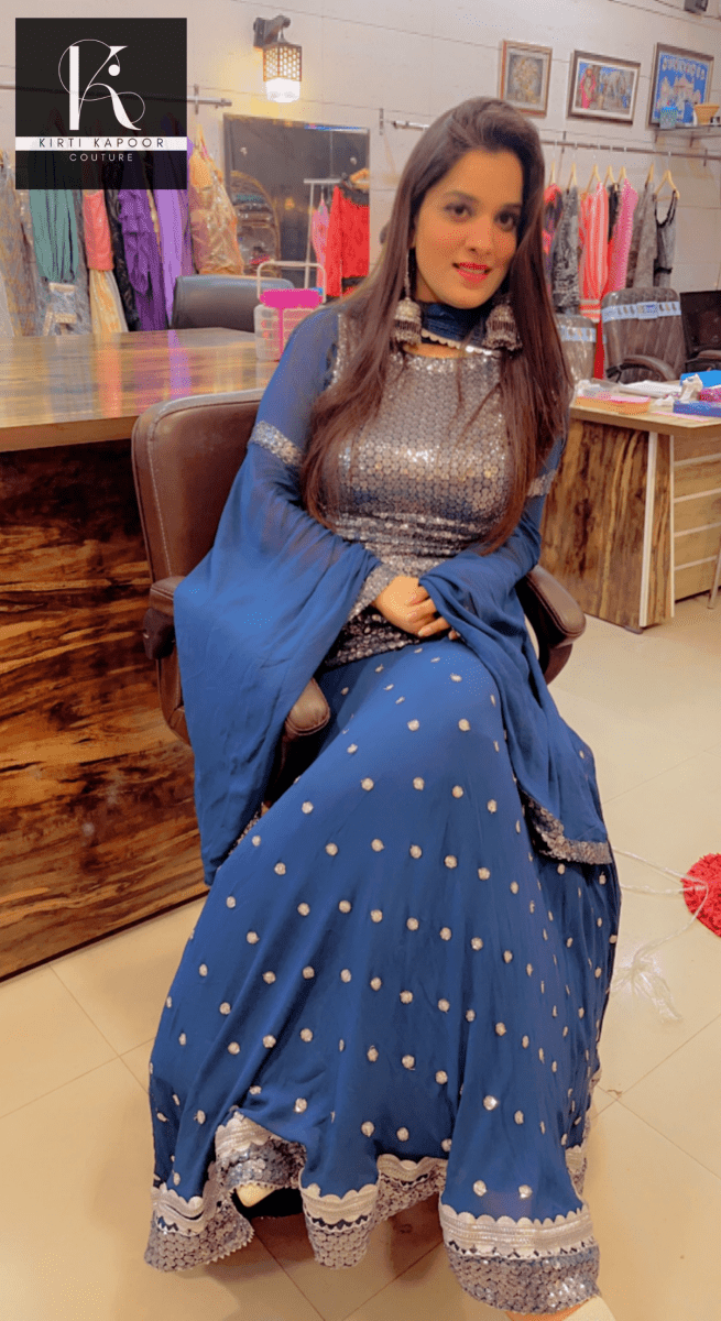 Designer Blue Skirt Suit by Kirti Kapoor - Kirti Kapoor Couture