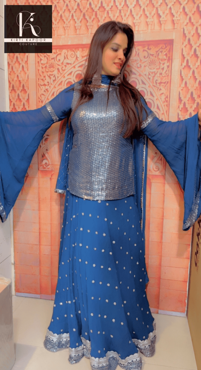 Designer Blue Skirt Suit by Kirti Kapoor - Kirti Kapoor Couture