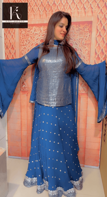 Designer Blue Skirt Suit by Kirti Kapoor - Kirti Kapoor Couture