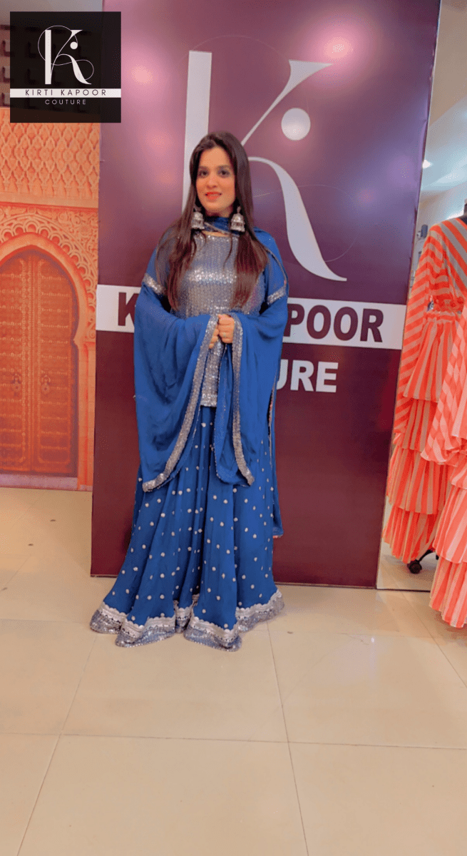 Designer Blue Skirt Suit by Kirti Kapoor - Kirti Kapoor Couture