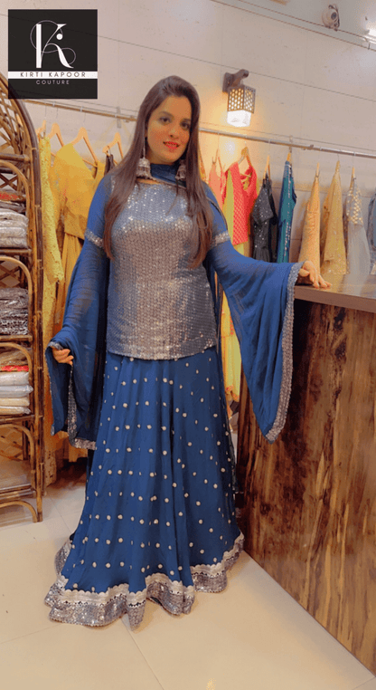 Designer Blue Skirt Suit by Kirti Kapoor - Kirti Kapoor Couture