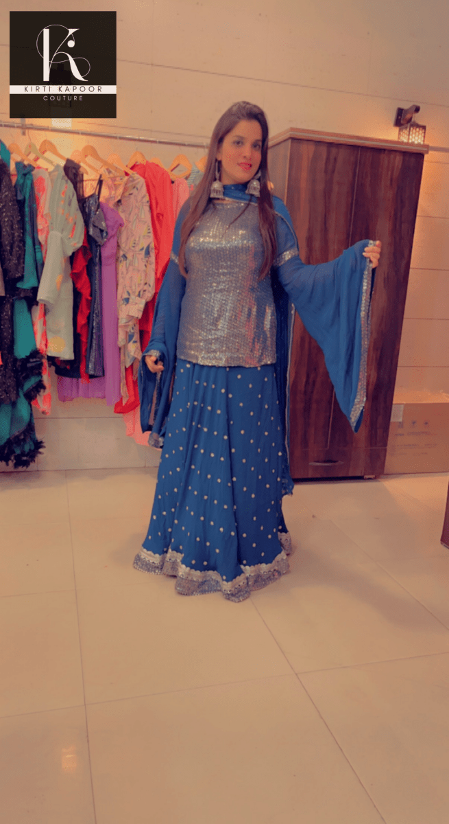 Designer Blue Skirt Suit by Kirti Kapoor - Kirti Kapoor Couture