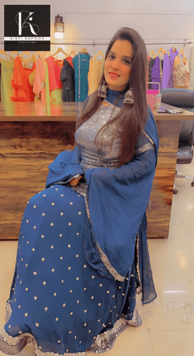 Designer Blue Skirt Suit by Kirti Kapoor - Kirti Kapoor Couture