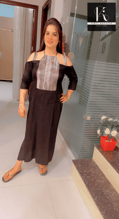 Designer Cotton Kurti With Crushed Fabric Neck Line - Kirti Kapoor Couture