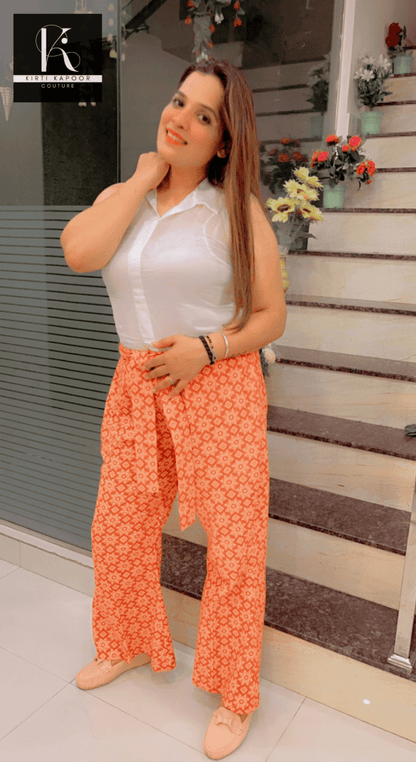 Designer Cotton Printed Orange - Brown Co - ord Set - Kirti Kapoor Couture