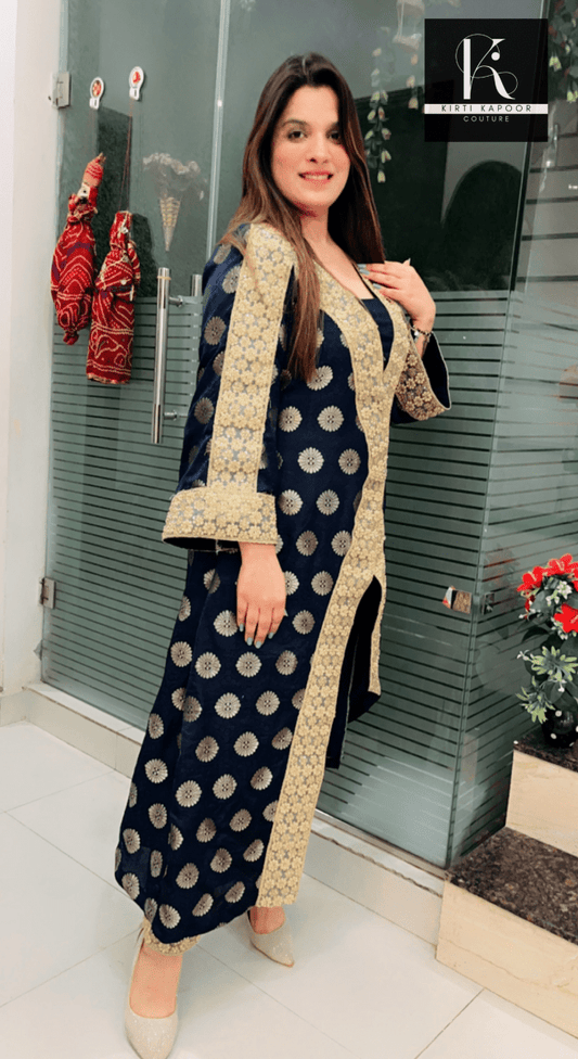 Designer Navy Blue Brocade Wear - Kirti Kapoor Couture