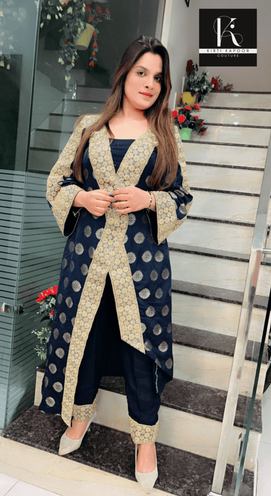 Designer Navy Blue Brocade Wear - Kirti Kapoor Couture