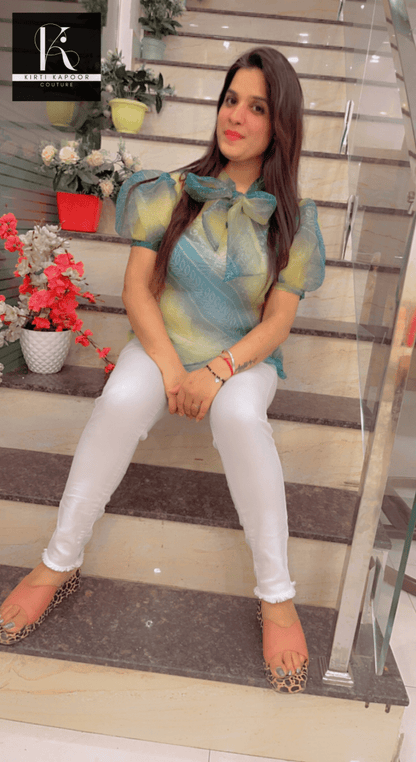 Designer Organza Top in Diagonal duo - color pattern - Kirti Kapoor Couture
