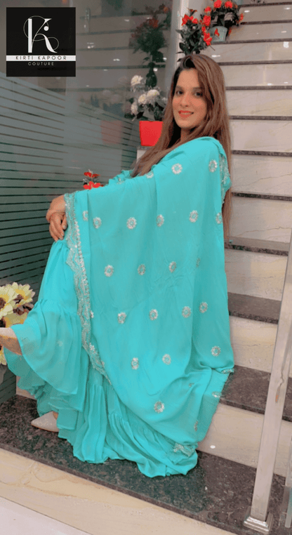 Designer Sea Green Suit With An Embroidered shirt - Kirti Kapoor Couture