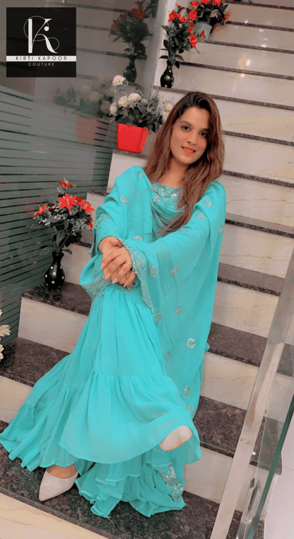 Designer Sea Green Suit With An Embroidered shirt - Kirti Kapoor Couture