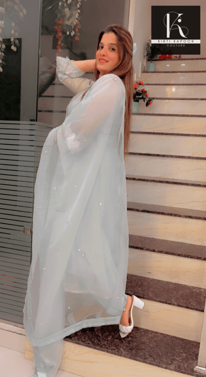 Designer Sky Blue Suit With Pearl Lace - Kirti Kapoor Couture