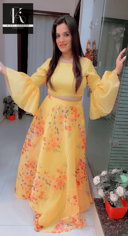 Designer Yellow Dress With Red Dupatta - Kirti Kapoor Couture