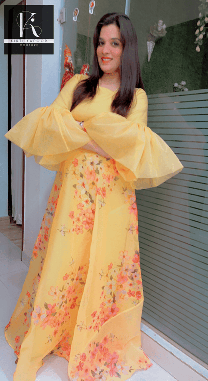 Designer Yellow Dress With Red Dupatta - Kirti Kapoor Couture