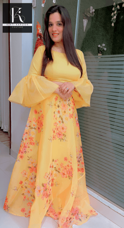 Designer Yellow Dress With Red Dupatta - Kirti Kapoor Couture