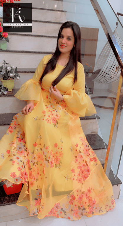 Designer Yellow Dress With Red Dupatta - Kirti Kapoor Couture