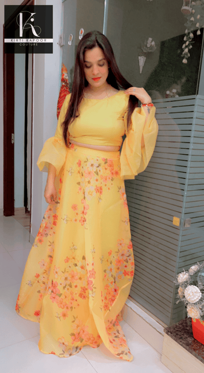 Designer Yellow Dress With Red Dupatta - Kirti Kapoor Couture